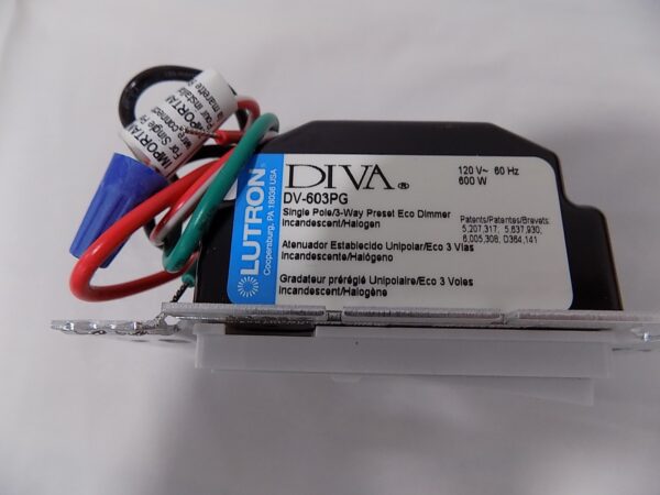 Lutron DV-603PG-WH Diva 600W Incandescent / Halogen Single Pole 3-Way Eco-Dimmer