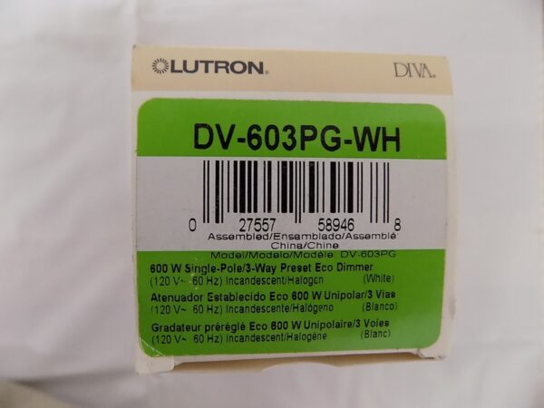 Lutron DV-603PG-WH Diva 600W Incandescent / Halogen Single Pole 3-Way Eco-Dimmer