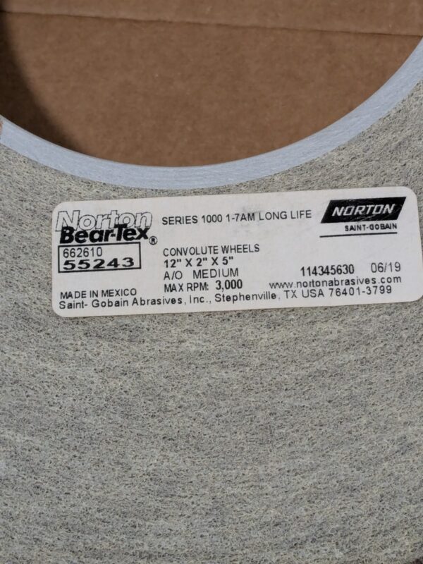 Norton Deburring Wheel: 12" Dia, 2" Face Width, 5" Hole, Density 7 66261055243