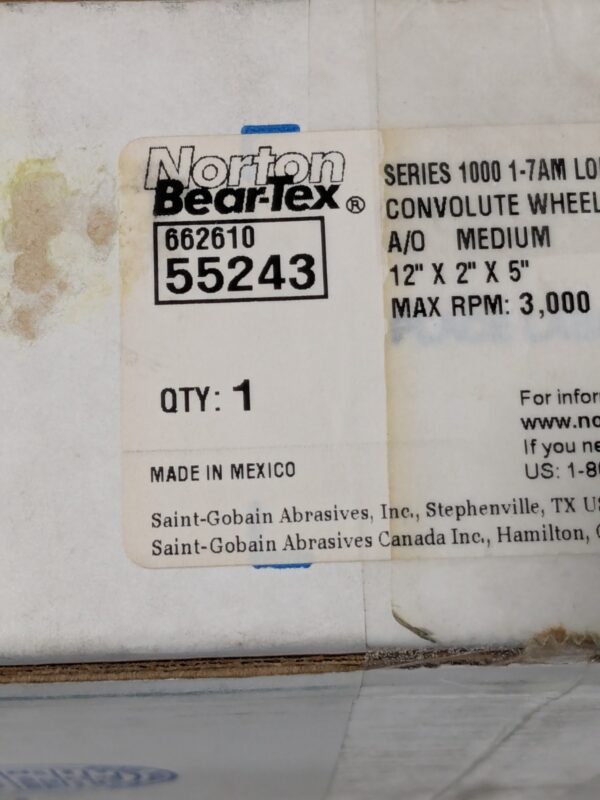 Norton Deburring Wheel: 12" Dia, 2" Face Width, 5" Hole, Density 7 66261055243
